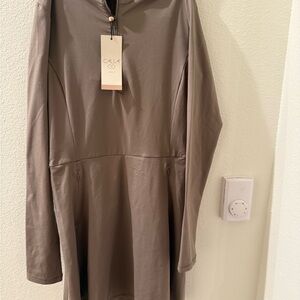 CALIA by Carrie Underwood Tan Sheath Dress Mock Neck Long Sleeve